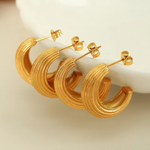 1 Pair IG Style Retro Classic Style C Shape Polishing Plating 304 Stainless Steel 18K Gold Plated Ear Studs