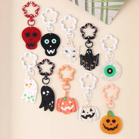 Cute Funny Pumpkin Eye Skull Arylic Halloween Keychain