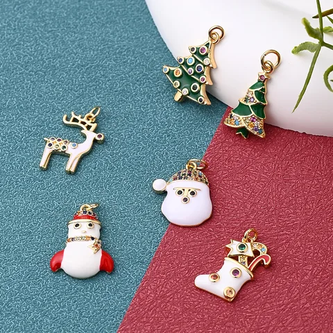 1 Pc/Package 20x11mm 20x14.5mm 20x16mm Hole 2~2.9mm Hole 3~3.9mm Copper Zircon 18K Gold Plated Christmas Tree Santa Claus Snowman Polished Pendant