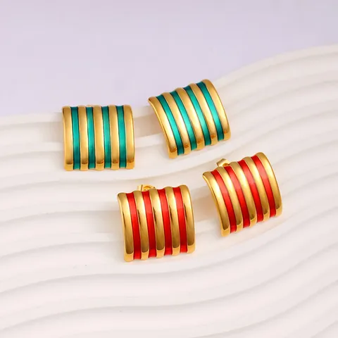 1 Pair Retro Commute Stripe 304 Stainless Steel 316 Stainless Steel  18K Gold Plated Ear Studs