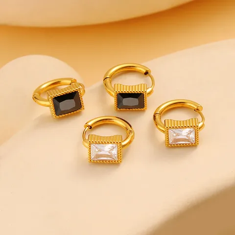 1 Pair Simple Style Rectangle Inlay 304 Stainless Steel 316 Stainless Steel  Rhinestones 18K Gold Plated Hoop Earrings