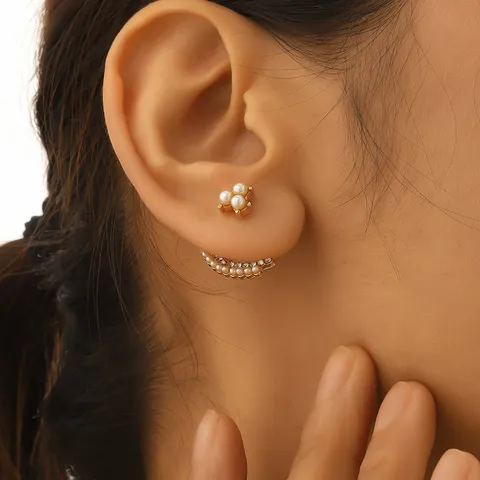 1 Pair Elegant Classic Style Geometric Inlay Alloy Artificial Pearls Ear Studs