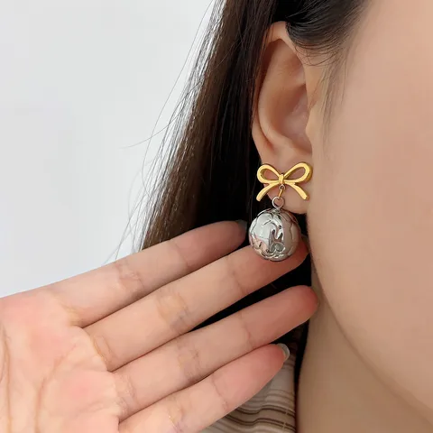 1 Pair Vacation Commute Round Bow Knot Plating 304 Stainless Steel 316 Stainless Steel  18K Gold Plated Drop Earrings