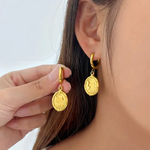 1 Pair Retro Beach Oversized Oval Plating 304 Stainless Steel 316 Stainless Steel  18K Gold Plated Drop Earrings