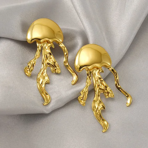 1 Pair Marine Style Animal Jellyfish Polishing Titanium Steel Ear Studs