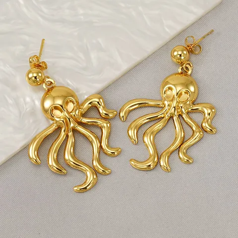 1 Pair Retro Simple Style Octopus Polishing Titanium Steel 18K Gold Plated Drop Earrings