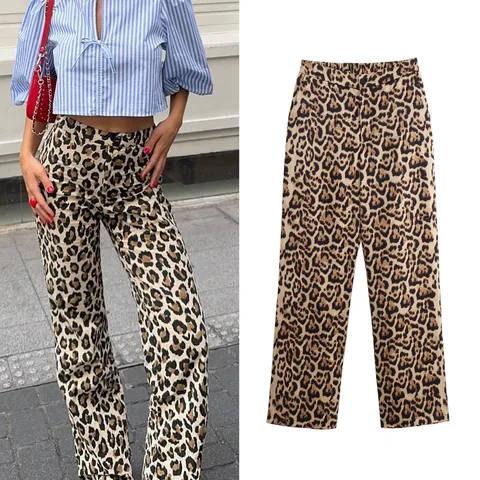 Women's Holiday Streetwear Leopard Full Length Printing Straight Pants