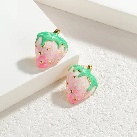 1 Pair Cute Sweet Strawberry Enamel Plating 304 Stainless Steel Ear Studs