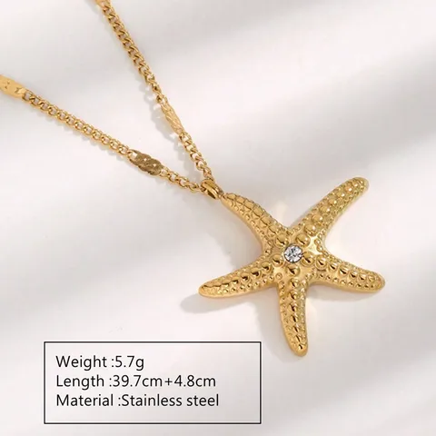 Wholesale Jewelry Beach Simple Style Starfish 304 Stainless Steel Artificial Rhinestones 18K Gold Plated Inlay Pendant Necklace