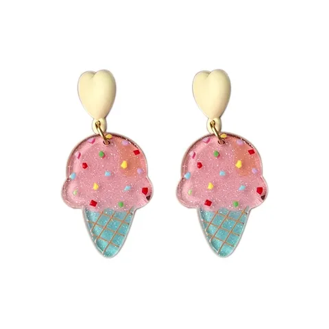 New Fashion Summer Ice Cream Girly Cute Earrings Niche Pink Ice Cream Fun Acrylic Ear Clip