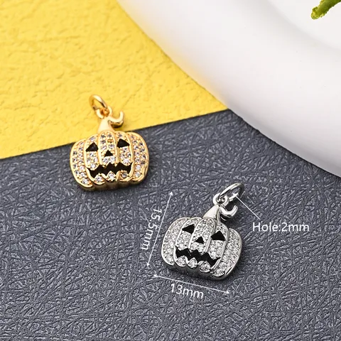 1 Pc/Package 15.5x13mm Hole 2~2.9mm Hole 3~3.9mm Copper Zircon 18K Gold Plated White Gold Plated Halloween Pattern Pumpkin Mask Polished Pendant