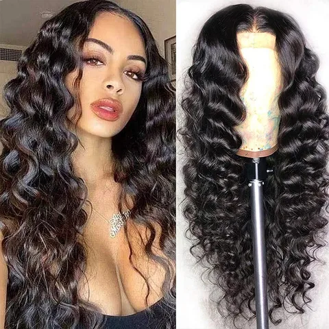 Women's African Style Home Party Street Real Hair Centre Parting Long Curly Hair Wigs