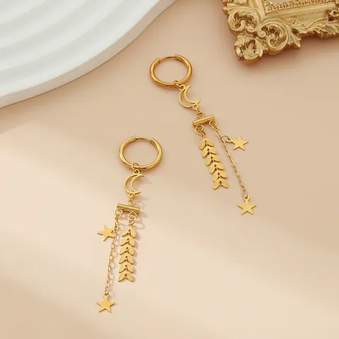 1 Pair Elegant Glam Star Moon Plating 304 Stainless Steel 18K Gold Plated Drop Earrings