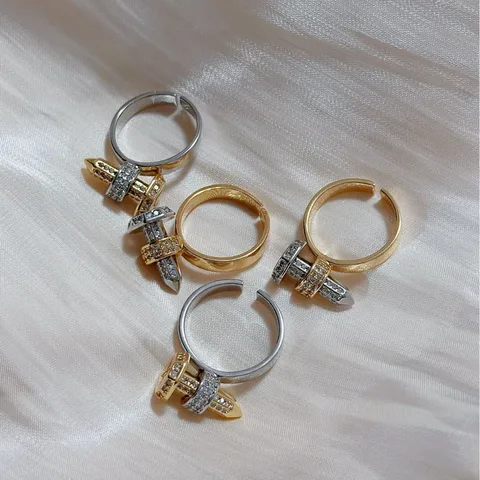 Copper Plating Inlay Geometric Zircon Open Rings