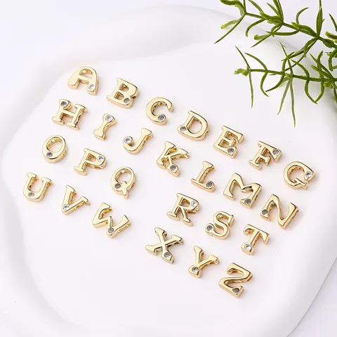 1 Pc/Package 12x12.5mm 12x15mm 12x7mm Hole 3~3.9mm Copper Zircon 18K Gold Plated Letter Polished Beads