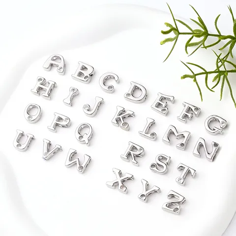 1 Pc/Package 12x12.5mm 12x15mm 12x7mm Hole 3~3.9mm Copper Zircon White Gold Plated Letter Polished Beads