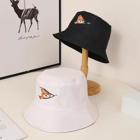 Unisex Casual Cute Simple Style Bear Wide Eaves Bucket Hat