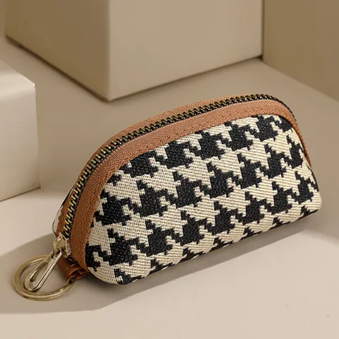 Unisex Plaid Pu Leather Zipper Wallets