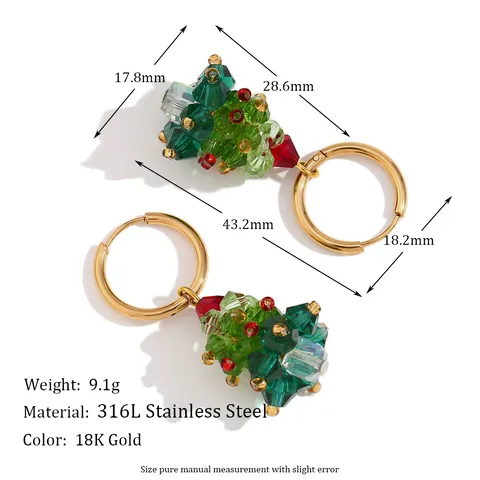 Wholesale Jewelry Roman Style Artistic British Style Christmas Tree 201 Stainless Steel Artificial Crystal Beaded Earrings Necklace