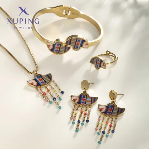 Wholesale Jewelry Elegant Retro Geometric Tassel 304 Stainless Steel Artificial Gemstones 18K Gold Plated Plating Inlay Earrings Necklace Jewelry Set