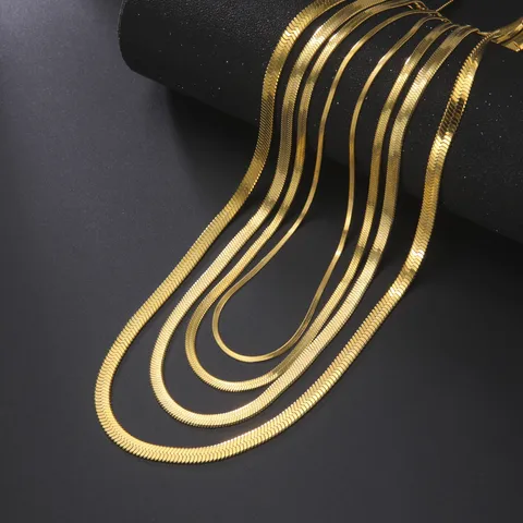 Stainless Steel Snake Flat Chain Snake Chain Female Male Simple Gold Necklace  Popular Snake Bone Stainless Steel Plain Chain Necklace