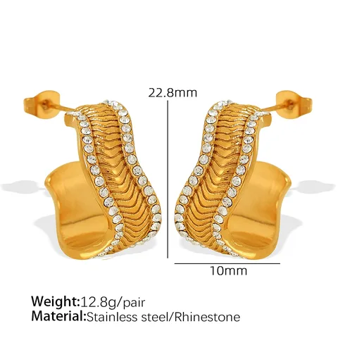 Wholesale Jewelry IG Style Elegant Cool Style Irregular 304 Stainless Steel Rhinestones 18K Gold Plated Polishing Inlay Rings Earrings