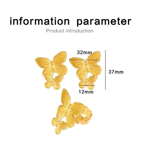 Wholesale Jewelry Basic Modern Style Classic Style Butterfly 304 Stainless Steel 316 Stainless Steel  18K Gold Plated Rings Earrings