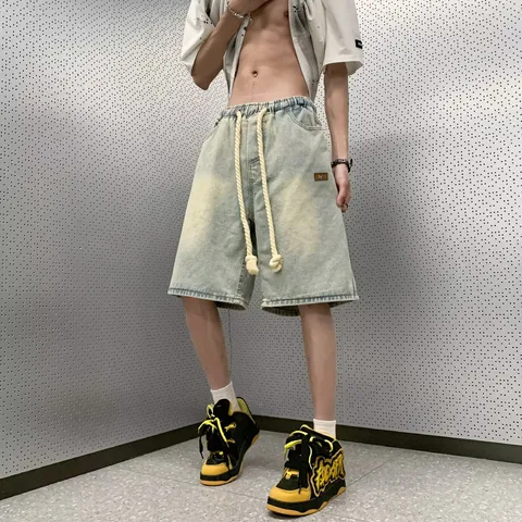 American Style Retro Summer Thin Denim Shorts Men's  New Fashion Brand Casual Straight Loose Five-point Pants