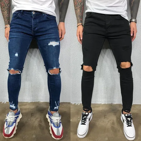 New  Special For  Men's Jeans Ripped Fashion Trend Slim Slimming High In Stock