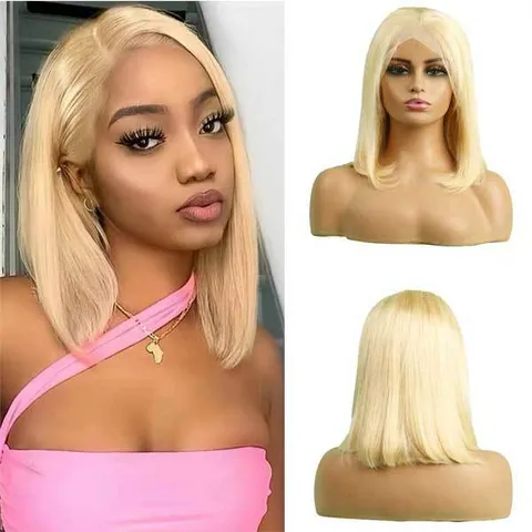 Wig Women's Short Straight Hair Wave Real Human Hair Wig Full Real Hair 613bobhumanhairwigs