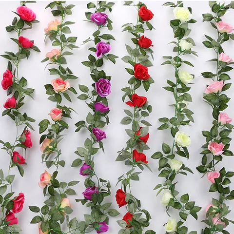 Simulation Rose Vine Wedding Fake Flower Decorative Vine Flower Wall Hanging Flower Air Conditioning Duct Ugly Decorative Ceiling Vine