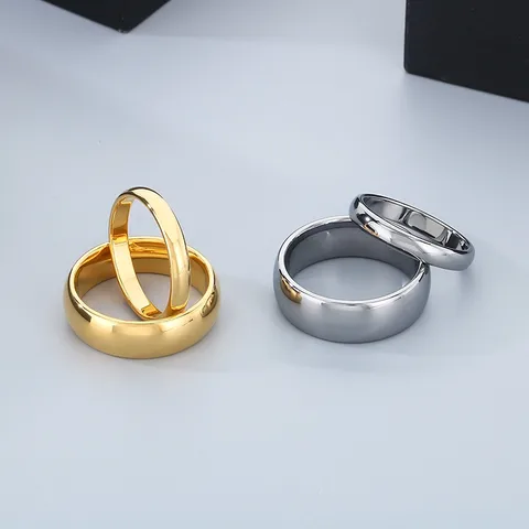 Casual Simple Style Streetwear Round Tungsten Steel 18K Gold Plated Couple Rings