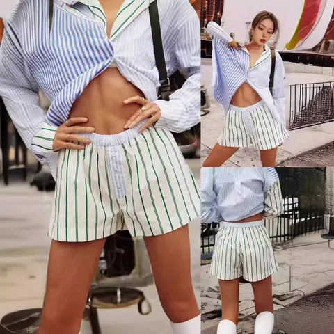 Women's Holiday Daily Casual Streetwear Stripe Shorts Printing Button Baggy Shorts