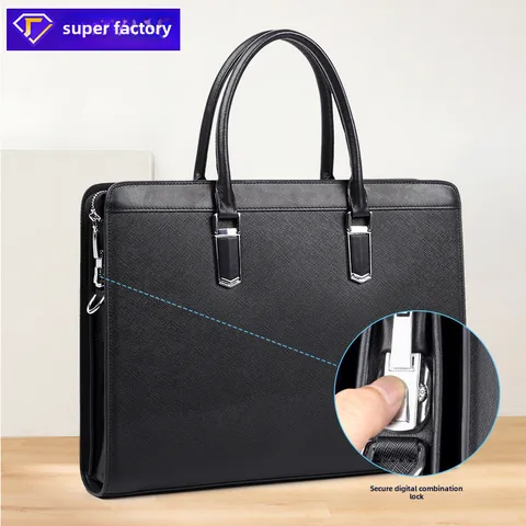 Genuine Leather Men's Bag Anti-theft Password Lock Business Men's Handbag Cowhide Computer Bag Large Capacity Briefcase Messenger Bag