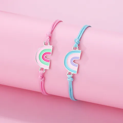 Cute Romantic Sweet Rainbow Electrocardiogram Basketball Alloy Fabric Back To School Kid'S Bracelets