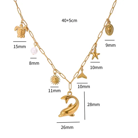 Wholesale Jewelry Marine Style Simple Style Starfish Dolphin Shell 201 Stainless Steel 304 Stainless Steel 18K Gold Plated Pendant Necklace