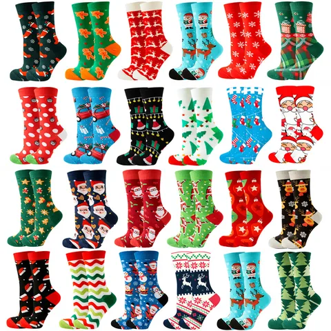 Women's Casual Cute Christmas Tree Santa Claus Cotton Crew Socks 20 Pairs Per Pack