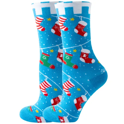 Women's Casual Cute Christmas Tree Santa Claus Cotton Crew Socks 20 Pairs Per Pack