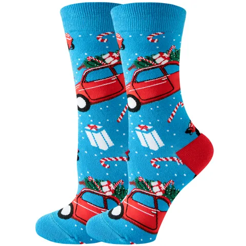 Women's Casual Cute Christmas Tree Santa Claus Cotton Crew Socks 20 Pairs Per Pack