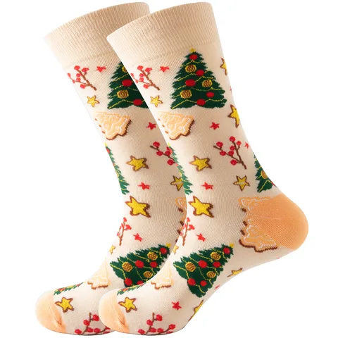 Unisex Cute Christmas Tree Santa Claus Christmas Socks Cotton Crew Socks 1 Set