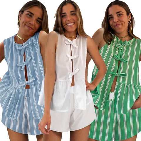 Holiday Daily Women's Vacation Streetwear Stripe Polyester Shorts Sets Shorts Sets