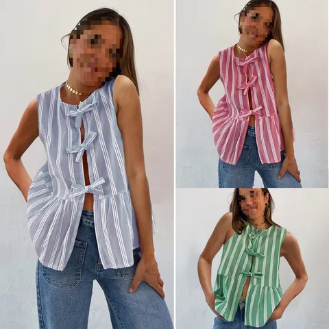 Women's Vest Sleeveless Blouses Casual Streetwear Stripe