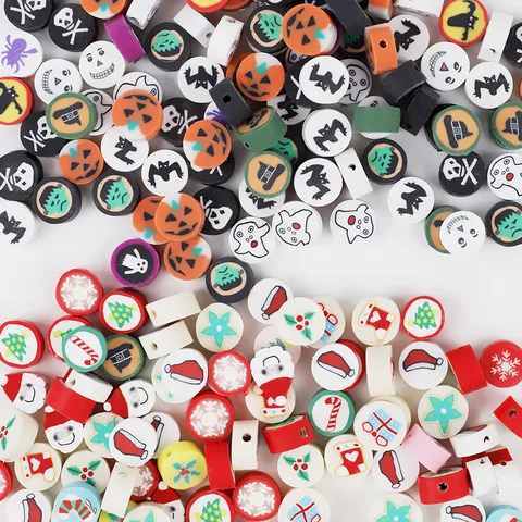 50 PCS/Package Soft Clay Halloween Pattern Santa Claus Beads