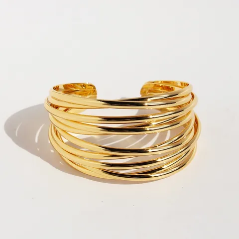 Brass Irregular Plating Geometric Waves Bangle