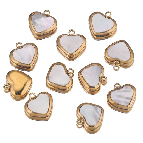 5 PCS/Package 11*11mm Hole 1~1.9mm 304 Stainless Steel Shell Heart Shape Pendant