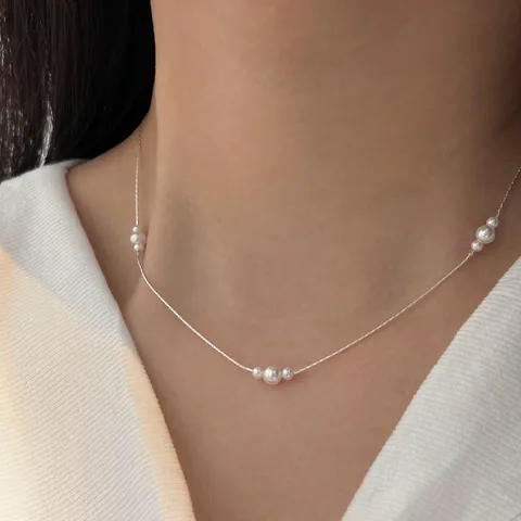 Sterling Silver Plating Geometric Pearl Necklace