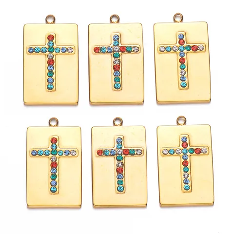 5 PCS/Package 304 Stainless Steel Cross Rectangle Pendant