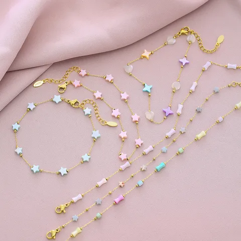 Wholesale Jewelry Vacation Beach Sweet Star Heart Shape 304 Stainless Steel 18K Gold Plated Plating Anklet