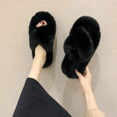 Mao Mao Slippers Women's  Autumn And Winter New Korean Style Flat Heel Internet Celebrity  Household Lazy Slippers