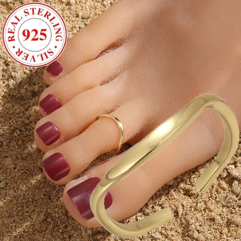 Hot Selling S925 Sterling Silver Irregular Opening Adjustable Women's Toe Ring Beach Foot Ring